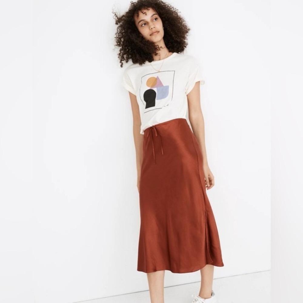 Madewell Drawstring Midi Slip Skirt In Rust - image 1